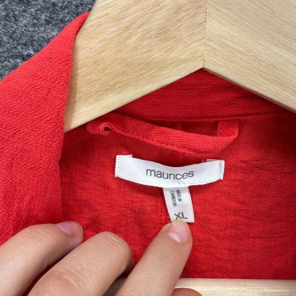 Maurices Blazer Women XL Red One Button Collared 3/4 Sleeve Rayon Pockets Casual - Picture 3 of 7